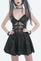 Robe gothique pour femme avec découpe en corde en maille et panneau embossé pentagramme noir